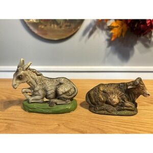 Vtg Nativity Animal Lot Cow Ox & Donkey Mule Italy‎ Laying Down Resting Italy